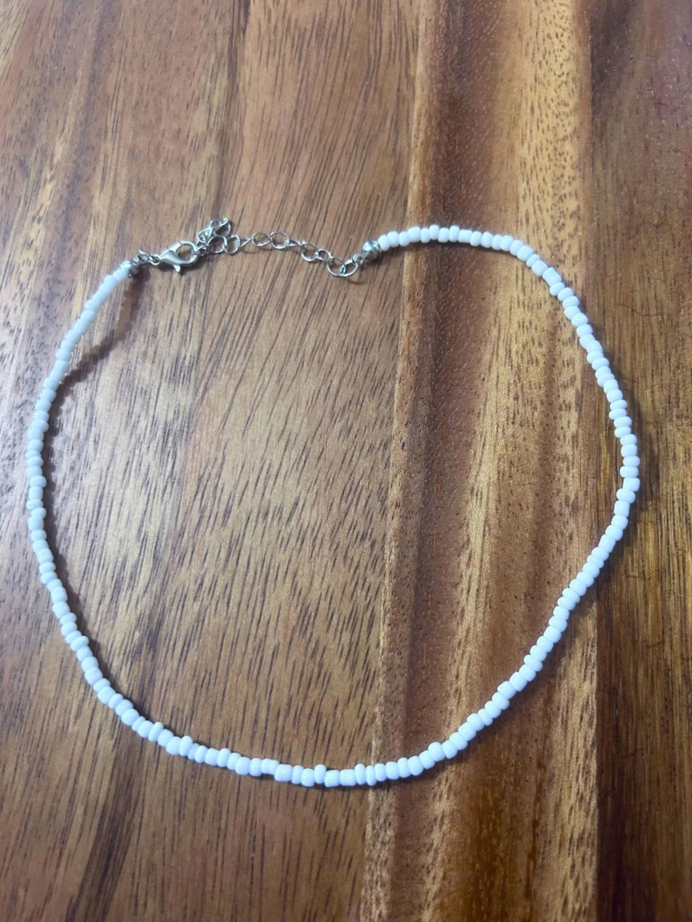 Minimal White Seed Bead Necklace with Silver Chain Accent